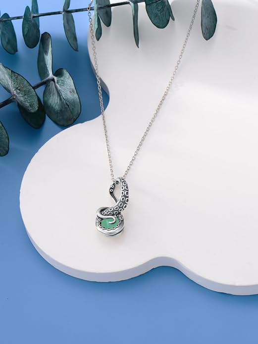 Octopus Tentacles Necklace with Gemston 925 Sterling Silver Octopus Pendant for Women Ocean Jewelry Gift for Women