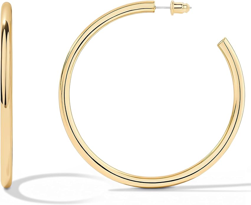 14K Gold-Plated, Lightweight, Open Hoop Earrings For Women