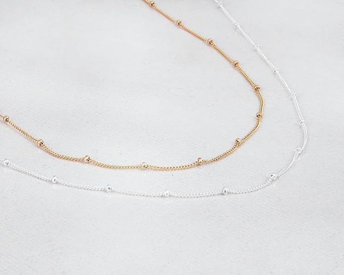 Satellite Bead Necklace - Gold Filled or Sterling Silver, Dainty Adjustable Choker Chain 15" - 17", Minimalist Everyday Stacking Jewelry