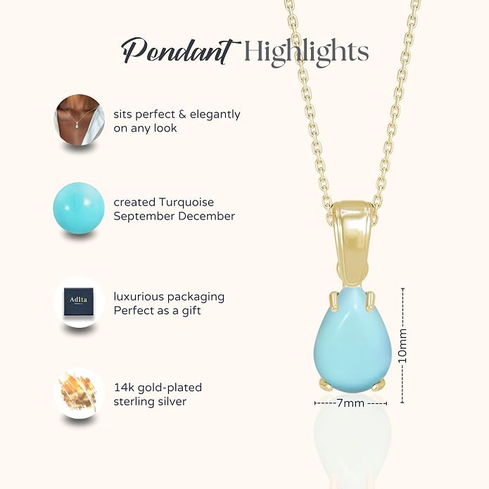 14K Gold Plated Gemstone Necklace for Women - Birthestone Teardrop Necklace - Gold Jewelry for Women - Dainty Gold Necklace - Everyday Necklaces - Gold Necklaces for Women