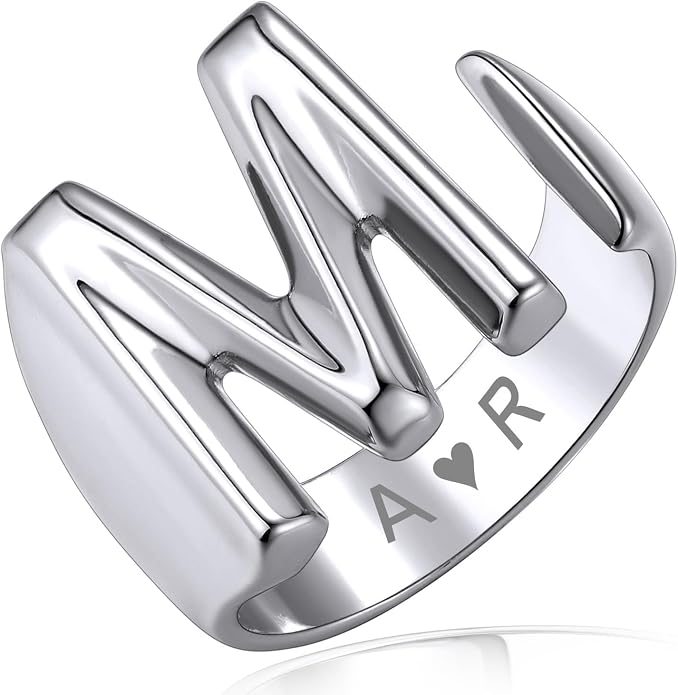 KeyStyle Bold Initial Letter Rings Adjustable, GoldChic Jewelry Women Gold Statement Ring Personalized Engraved Women’s Open Signet Ring for Party (Gold, White Gold, Black)