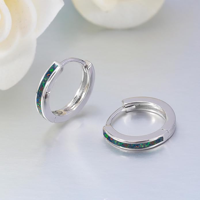 CiNily Sterling Silver Hoop Earrings, Tiny Opal Hoop Earrings for Women Small Huggie Earrings Lightweight Dainty Mini Hoops Hypoallergenic Jewelry Cartilage Piercing Hoop Earrings 12mm