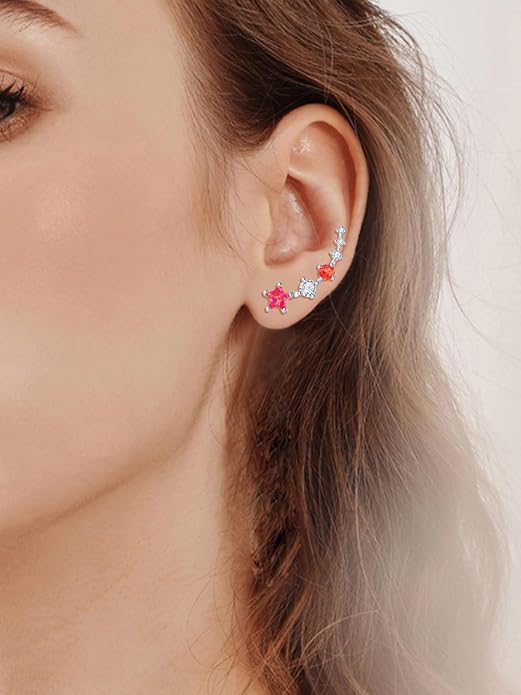 Dreamboat Star Ear Climbers Earrings for Women 925 Sterling Silver Star Ear Cuffs Crawler Earring Cubic Zirconia Climbing Jewelry Wedding Birthday Gifts