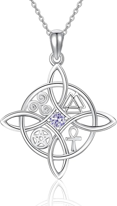 YAFEINI Sterling Silver Witches Knot Pendant Necklace - Celtic Cross Witch Jewelry Amulet Gifts for Women