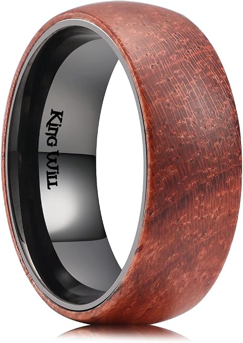 King Will 6/8mm Wedding Band for Men, Silver/Black Hammered Titanium Wedding Ring Inlaid Wood Inner Hole, Wedding Band for Men Matte Brushed Comfort Fit 7-14