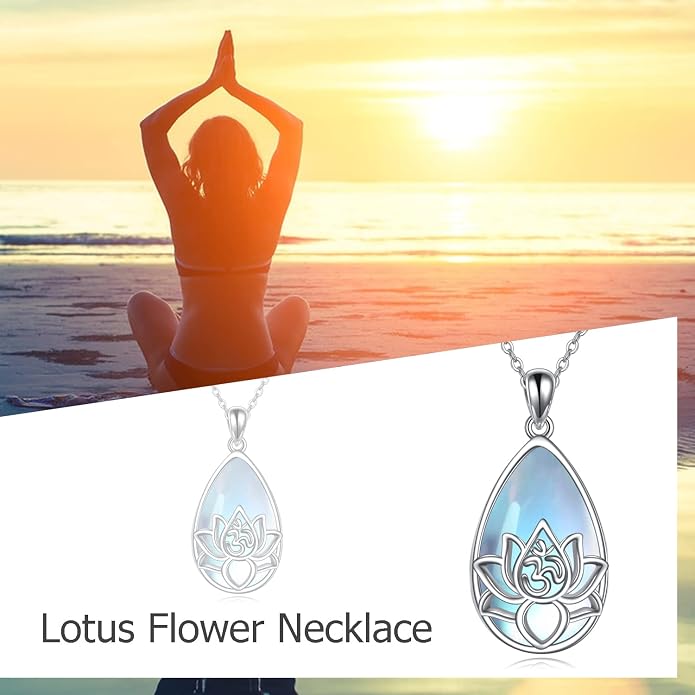 ONEFINITY Lotus Necklace 925 Sterling Silver Moonstone Pendant Necklace Yoga Lotus Jewelry for Women