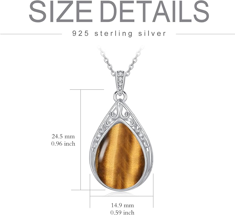 HPQQ Teardrop Necklace 925 Sterling Silver Filigree Gemstone Pendant Necklace Fine Jewelry Birthday Mother's Day Gifts for Women Her Mom