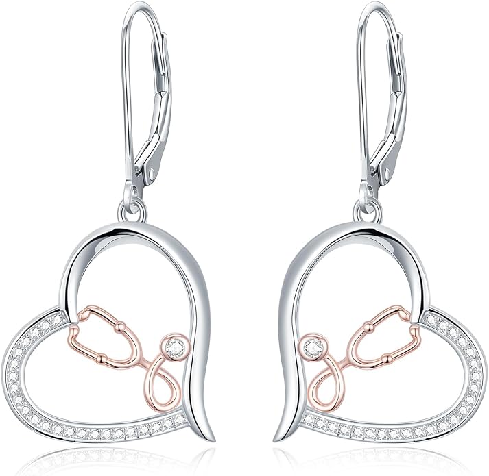Midari Heart Dangle Earrings 925 Sterling Silver Leverback Drop Earrings Teacher Music Art Jewelry Gifts for Women Students Apple/Guitar/Palette/Note Design