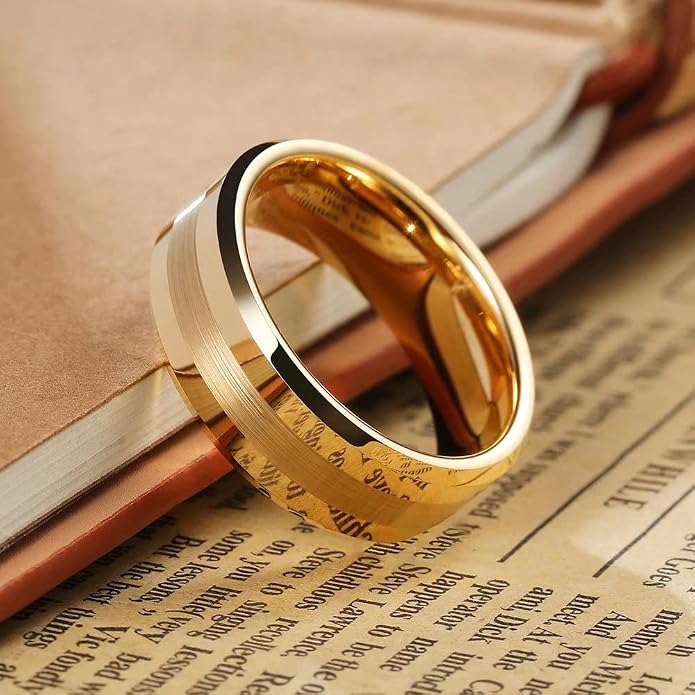 King Will Tungsten Carbide Wedding Band for Men Women-4/6/8mm Width 14K Gold Plated Tungsten Wedding Ring Matte Brushed & High Polished Style Comfort Fit Wedding Band Size 6-14