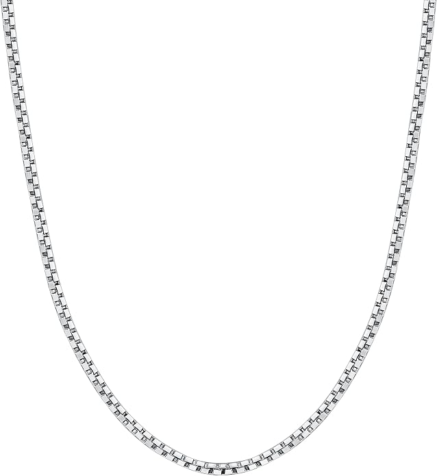 BORUO 925 Sterling Silver Box Chain Necklace | Waterproof 14K Gold Plated Box Chain | 1mm 1.5mm Solid Italian Nickel-Free Necklace Lobster Claw Clasp 14-30 Inch