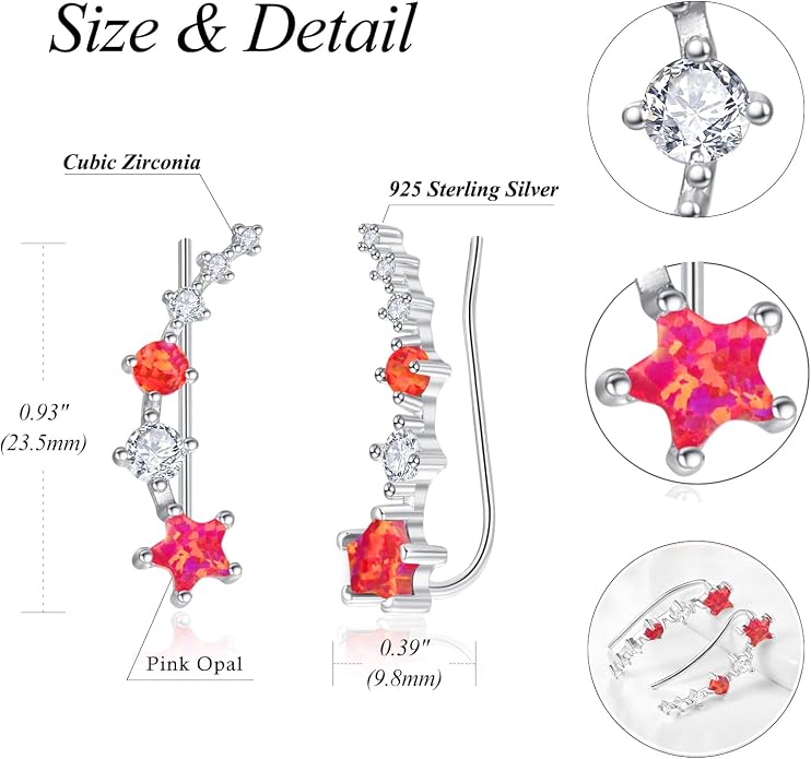 Dreamboat Star Ear Climbers Earrings for Women 925 Sterling Silver Star Ear Cuffs Crawler Earring Cubic Zirconia Climbing Jewelry Wedding Birthday Gifts