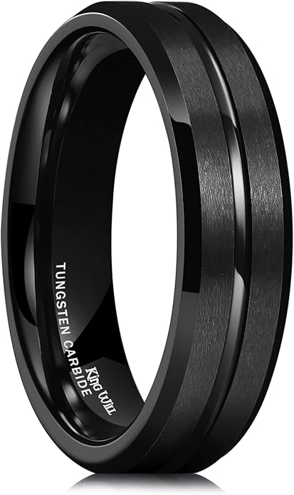 King Will Tungsten Carbide Wedding Band for Men Women-6/8/10mm Width Multicolor Available with Grooved Center Wedding Ring Suitable for Work, Gym Comfort Fit Size 4-16