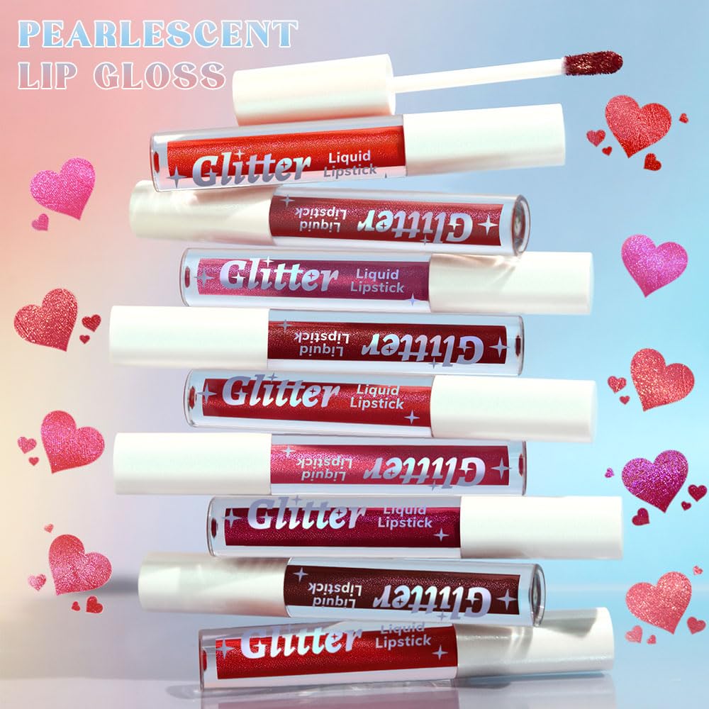 Red Brown Metallic Lipstick for Women,Lightweight Glitter Sparkling Liquid Lipsticks,Shimmer Lip Gloss Stain Long Lasting Waterproof Smudge Proof Non-Drying 24 Hour Full Coverage Lip Makeup,Vegan