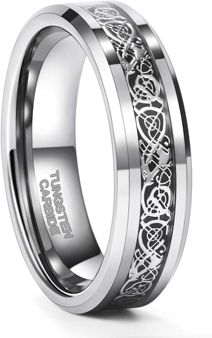 Frank S.Burton 6mm 8mm Celtic Tungsten Rings for Men Women Dragon Design Tungsten Carbide Wedding Band Comfort Fit Size 4-13