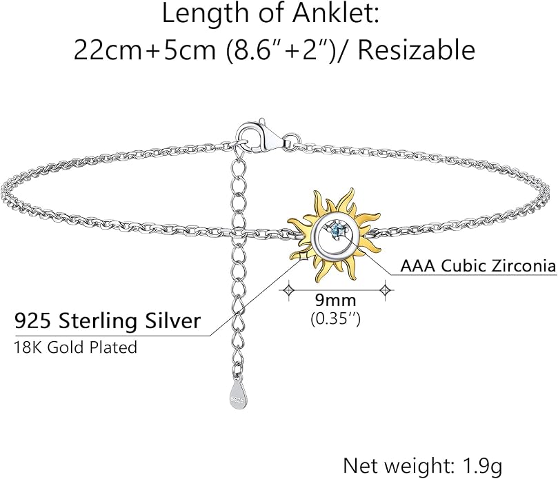 PROSILVER 925 Sterling Silver Ankle Bracelets For Women, Stylish Chain Anklets, Summer Beach Jewelry, 8.6-10.6 Inch Adjustable, Come with Box