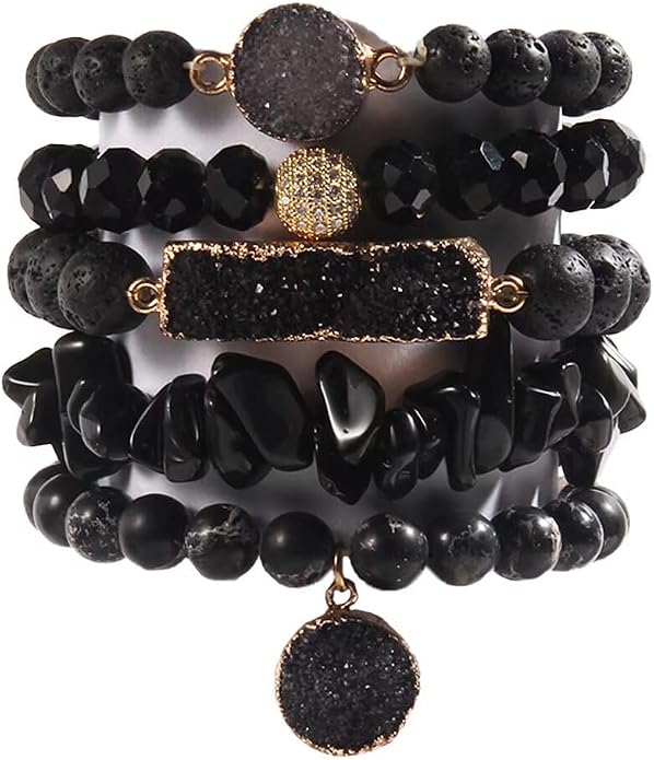 Yomisa 5PCS 6PCS Natural Boho Beaded Bracelets/Bangle for Women Men,Healing Turquoise Jasper Agate Crystal Gemstone Stone Chakra Multilayer Wrap Bohemian Handmade Jewelry Beads Stretch Bracelet Set