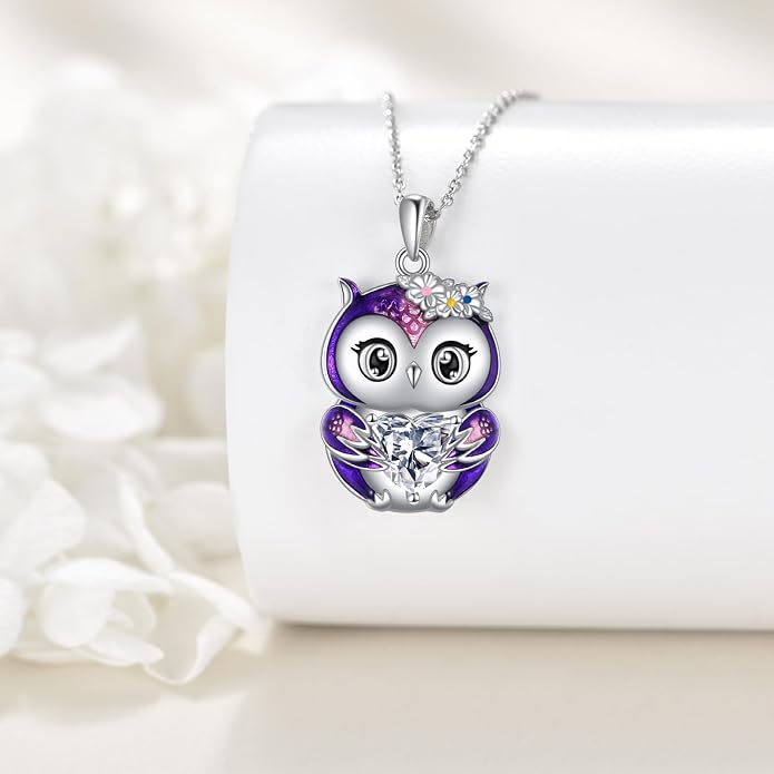 Bat/Cow/Cat/Bunny Necklace 925 Sterling Silver Heart Animal Pendant Necklace for Women