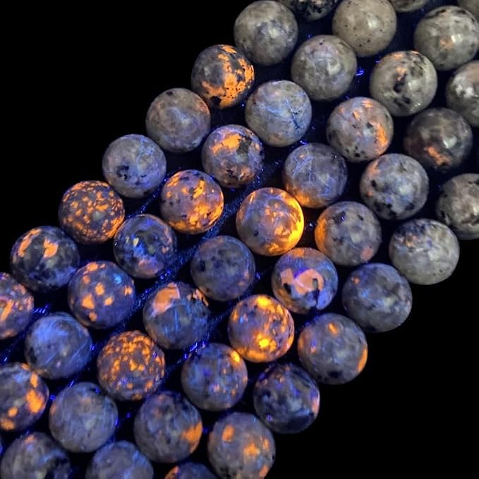 ABCGEMS (UV Glowing Rock - Authentic USA-Sourced) American Smoky Yooperlite Beads from Lake Superior (Flashing Flame Under Ultraviolet) DIY Jewelry Making Smooth Round 12mm