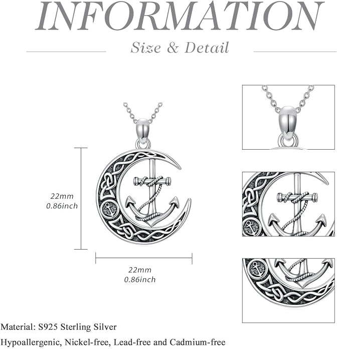 Cross/Pentagram/Tree of Life/Celtic Trinity/Anchor/Thor's Hammer/Sun/Eye of Horus Necklace Moon Pendant Mothers Day Gifts for Women