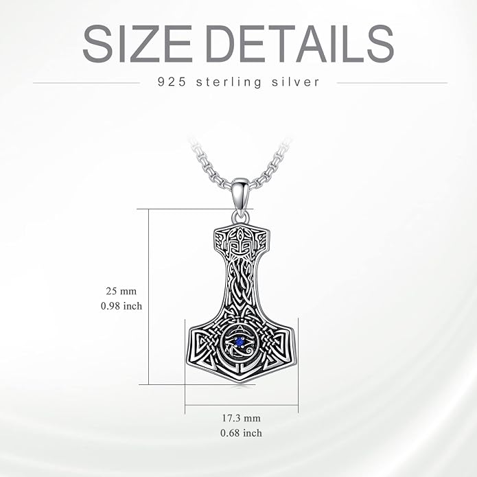 Thors Hammer Necklace 925 Sterling Silver Viking Mjolnir Pendant Mjolnir Jewelry for Men Women
