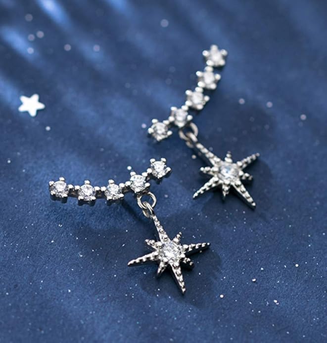 SLUYNZ Sparkling Star Drop Earrings for Women Sterling Silver Star Wrap Earrings Studs