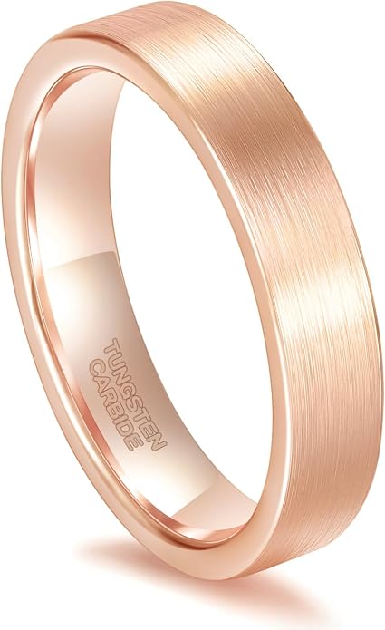 Greenpod 4mm 6mm Tungsten Carbide Ring for Men Women Beveled Edge Brushed Silver/Black/24K Gold Plated Wedding Band Comfort Fit Size 4-13