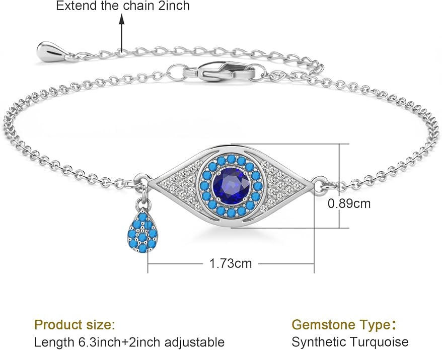 Evil Eye Bracelets for Women Gold Plated Dainty Chain Zirconia Turquoise Charm Adjustable Protective Lucky Link Bracelet Jewelry for Best Friends Sister Travel Birthday Just Because Gift