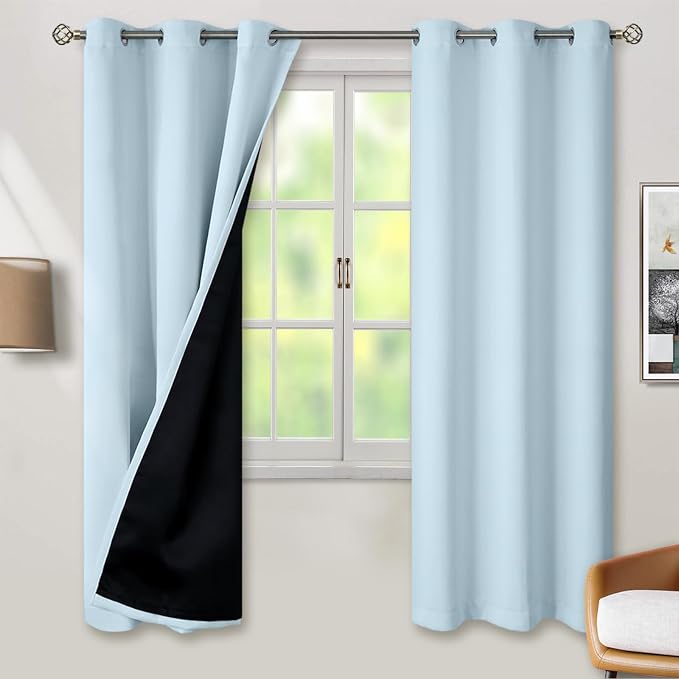 BGment Baby Blue 100% Blackout Curtains for Nursery Bedroom 72 Inch Length 2 Panels, Thermal Insulated Full Light Blocking Grommet Noise Cancelling Window Curtains for Kids Room, 42 Inch Wide Each