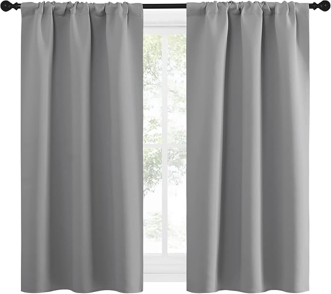 NICETOWN Short Curtains for Small Window - Home Decoration Thermal Insulated Rod Pocket Blackout Blinds & Drapes for Small Windows (Silver Grey, 2 Panels, W34 x L54 -Inch)
