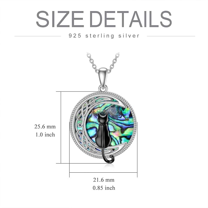 TOUPOP Cat Necklace Sterling Silver Abalone Shell Celtic Cat on the Moon with Abalone Shell Birthday Christmas Jewelry Gifts for Women