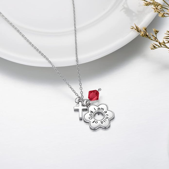 AOBOCO 925 Sterling Silver I Am a Child of God Daisy Necklace Jewelry Birthday Birthday Baptism Communion Gifts for Girls