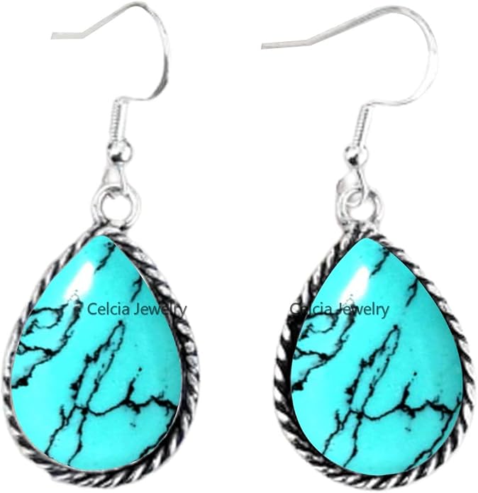 Pure 925 Sterling Silver Dangle Drop Earrings for Women, Pear Gemstone Handcrafted Earrings for Women & Girl ('Amethyst)