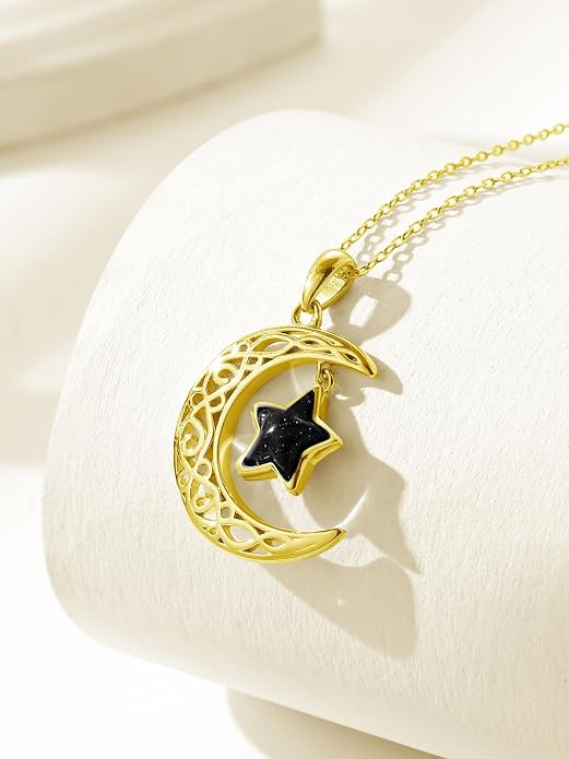Dreamboat Sterling Silver Moon and Star Necklace Silver Crescent Moon Necklaces for Women Star Pendant Celestial Jewelry Gifts