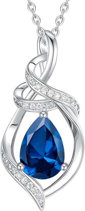 FANCIME Teardrop Birthstone Necklace for Women S925 Sterling Silver Elegant Ribbon Pendent Necklace Birthday Jewelry Gifts for Mom Wife Her, 16"+2" Inches