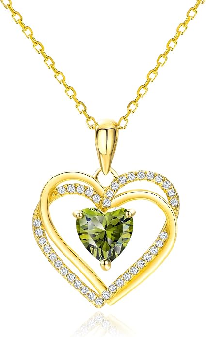 Anniversary Charm Necklace, Sterling Silver 14K Gold Plated Chain with Interlocking Heart Pendant Elegant Birthstone Necklaces for Women, Length 18"