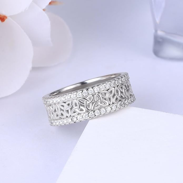 Celtic Eternity Wedding Bands Women - 925 Sterling Silver Cubic Zirconia Irish Promise Engagement for Her Size 5-9