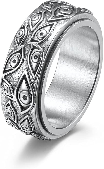 Stainless Steel Eye of God Rotating Band Ring Fidget Rings Anxiety Ring for Stress Relieving Evil Eye Spinning Jewelry for Men