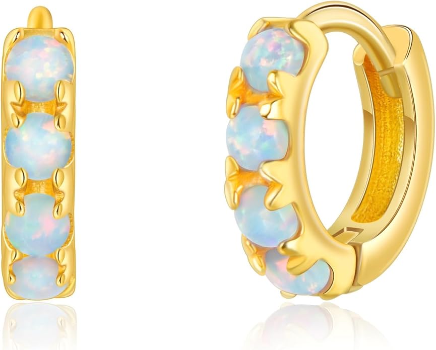 Tiny Mini Opal Huggie Hoop Earrings Upper Ear Cartilage Helix 18k Gold Plated Silver Minimalist Simple Small 10mm 8mm 6mm Hoop Earrings