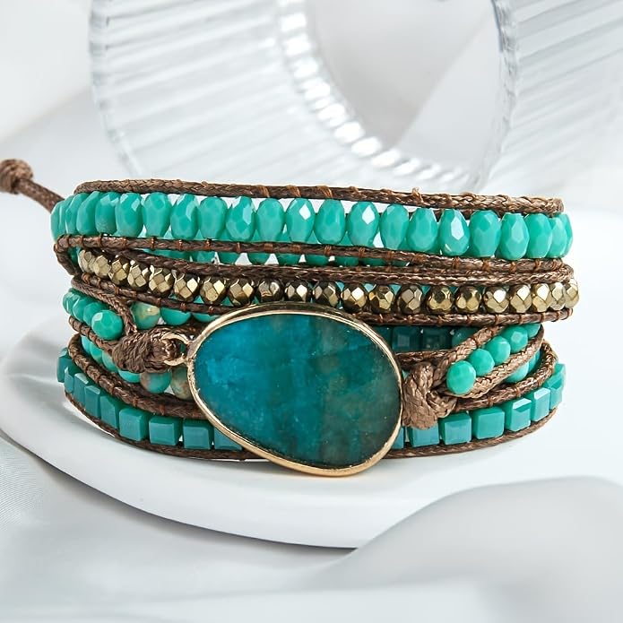 Women Wrap Bracelet Boho Natural Jasper Crystal Stone Beads Strand Bracelets