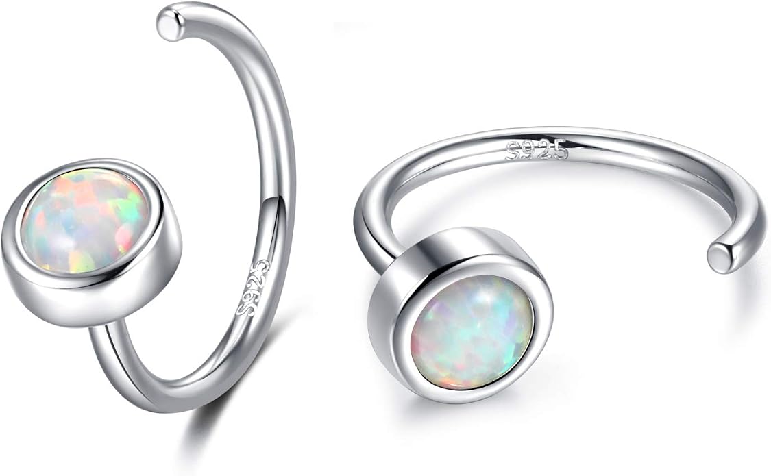 CHIC & ARTSY 925 Sterling Silver Half Hoop Earrings for Women, Dainty Huggie Hoops with Synthetic Opal, Moonstone, CZ & Gemstones, Lightweight Comfort Fit Everyday Elegant Jewelry
