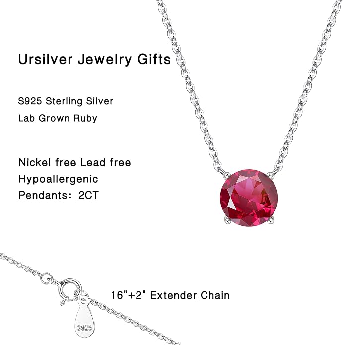 Ursilver Round Birthstone Necklace and Birthstone Earrings for Women sets - S925 Sterling Silver 12 Months Birthstone Necklace for Women Girls Jewelry Birthday Gifts