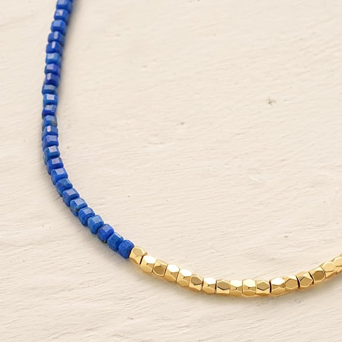 MYEARS Women Beaded Choker Necklace Gemstone 14K Gold Plated Simple Dainty Handmade Chain Everyday Trendy Jewelry