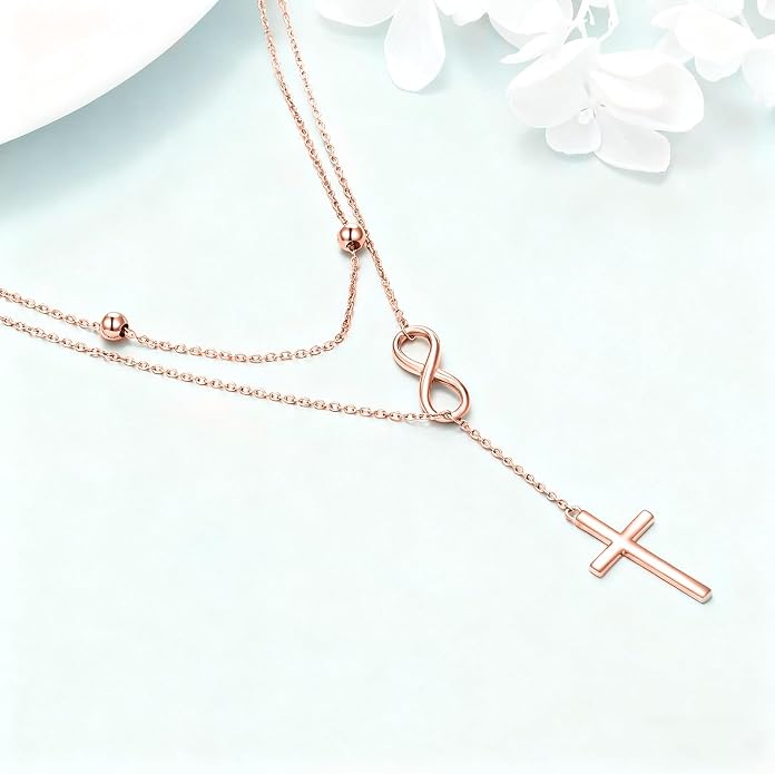 MONGAS Tree of Life/Infinity Cross/Lock and Key/Lotus/Hamsa/Horse/Strawberry/Opal/Lariat/Dragonfly/Heart/Violin Layered Necklace Sterling Silver for Women