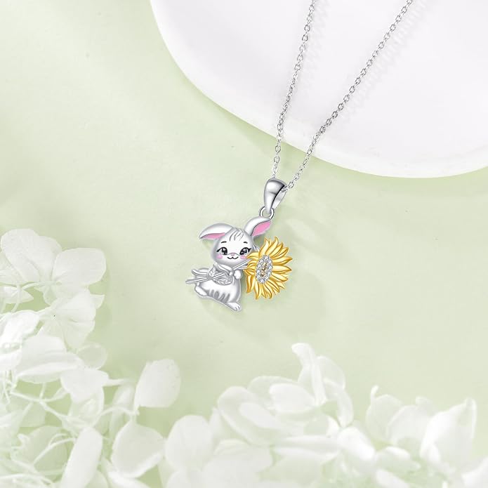 Bat/Cow/Cat/Bunny Necklace 925 Sterling Silver Heart Animal Pendant Necklace for Women