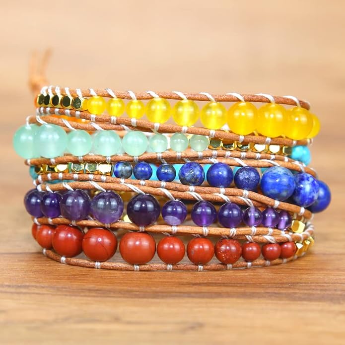 Boho Wrap Bead Bracelet for Women - Handmade Adjustable Natural Stone Beaded Bracelets Yoga Healing Bracelet Bangle Hippie Jewelry