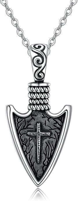 YAFEINI Arrowhead Necklace Sterling Silver Norse Viking Arrow Pendant Amulet Necklace Birthday Jewelry Gifts for Men