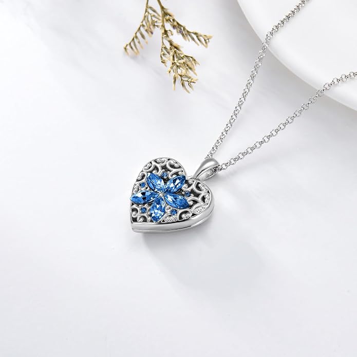 Dorunmo Personalized Locket Necklace 925 Sterling Silver that Holds Pictures Butterfly Birthstone Photo Heart Locket Custom Jewelry Congratulations New Beginnings New Job Gifts for Women