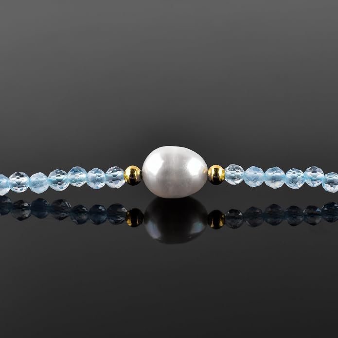 InfinityGemsArt Gemstone Gold Necklace For Women, Birthstone Natural Crystal Stone With Freshwater Pearl Beaded Jewelry, Gold Plated 18 Inch Chain