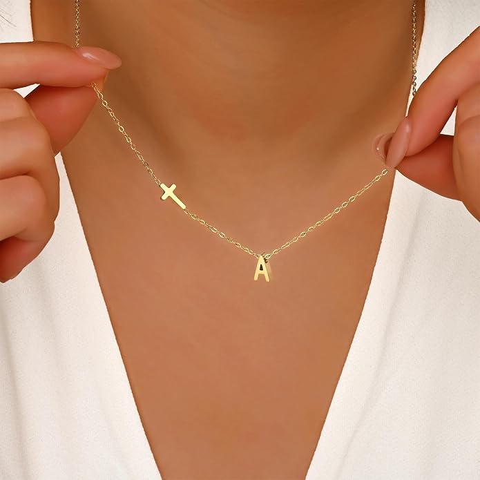 Cross Necklace for Women with Initial, 18K Gold Plated Initial A-Z Pendant| Dainty Cute Cross Necklaces | Trendy Tiny Gold Letter Necklaces Jewelry Gifts for Women