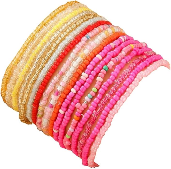 Fuqimanman2020 18Pcs Boho Stackable Beaded Bracelets for Women Colorful Handmade Multilayered Rice Beads Anklets Set Summer Beach Bohemian Jewelry Gift